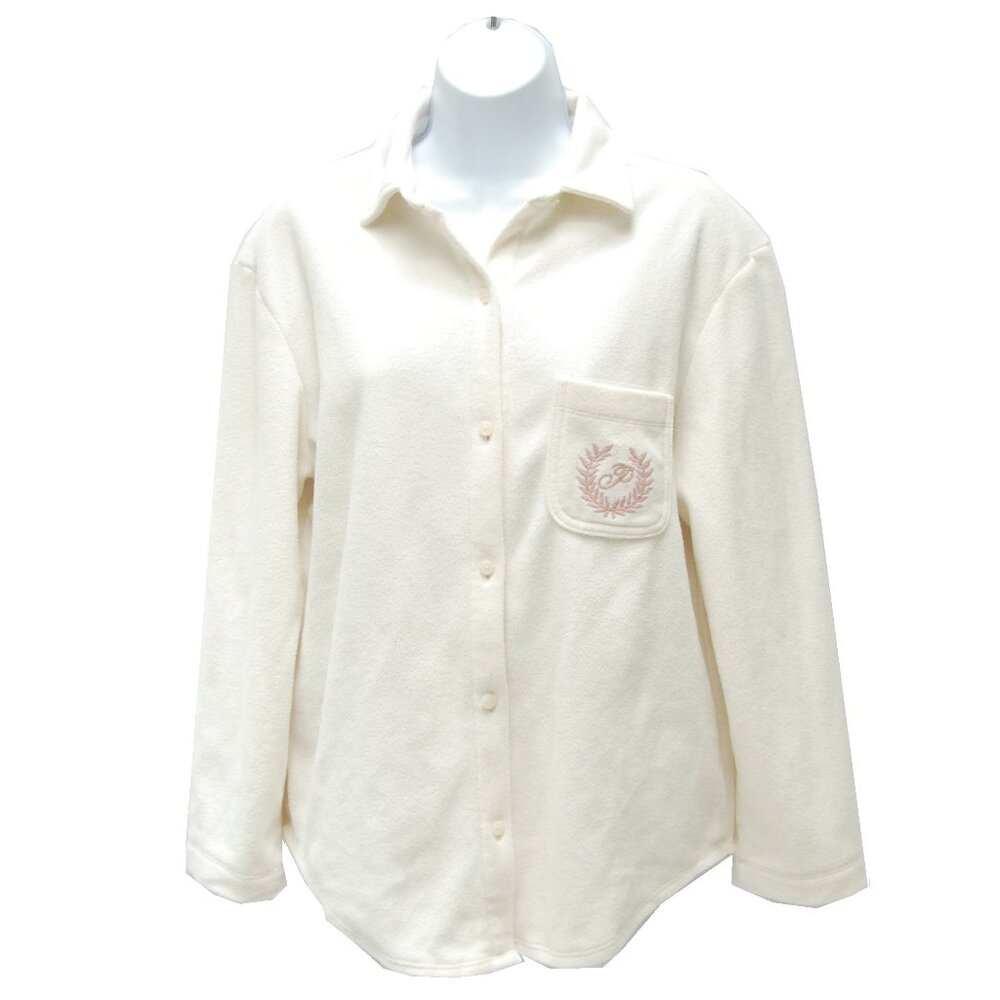 Victoria's Secret PINK Women's Fleece Shacket Shirt Jacket, Creamer, S Small